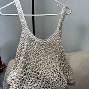 Forever 21 Crochet Open-Weave Cream Tank